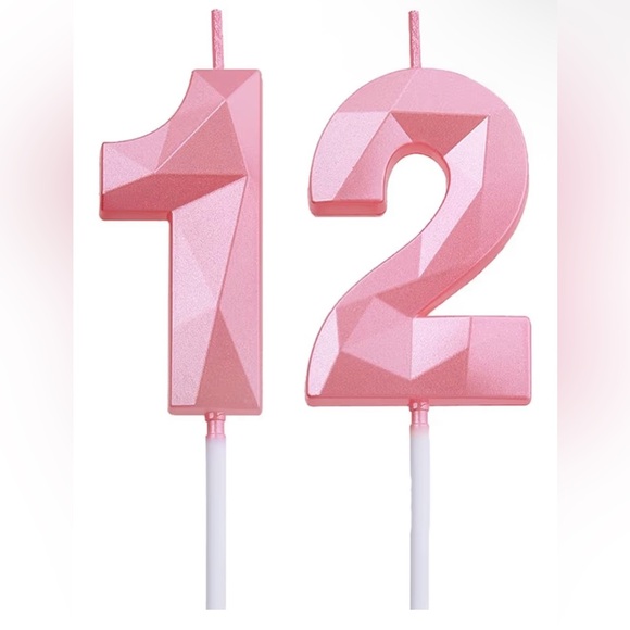 ⭐️2 inch Pink 12 & 21 Birthday Candles, 3D Diamond Number 12th & 21st